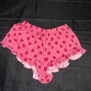 French Affair Pink Strawberry Ruffle Shorts
